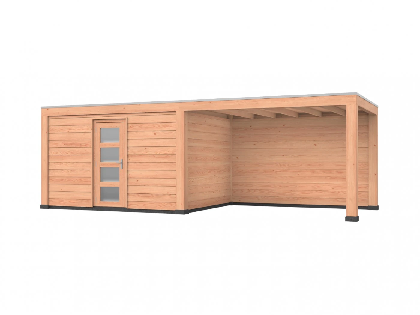 Douglas overkapping, 750 x 300, met achterwand en schuur, Westwood Robuust - Afbeelding 1